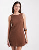 ONLY tie back sleeveless cheesecloth mini dress in chocolate