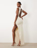 Oh Polly modal halter neck open back detail lace trim maxi dress in ivory