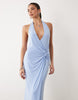 twist detail plunge slinky maxi dress in baby blue