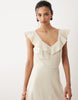 Mango linen mix midi dress with ruffle detail in cream