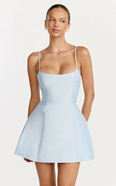 Carolina Mini Dress - Scoop Neck Panel Bodice Dress in Pale Blue