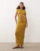 light ribbed cut out midi dress in olive green