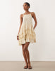 double cloth washed mini sundress with distressed ruffles and lace panels in tea stained wash