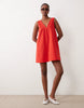 cotton-linen blend v-neck smock mini dress in poppy red