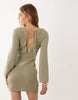 Mango crochet knit long sleeve mini dress with open back detail in pastel green