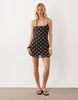mesh cami mini dress in brown polka-dot print