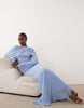 Modesty mesh maxi dress with overlay draped neckline detail in pastel blue
