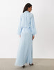 high neck drape chiffon maxi dress with neck tie in light blue