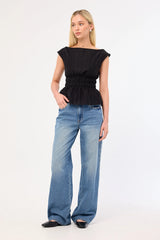 Perfect Stranger Claudette Shirred Top Black