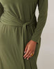 TFNC Plus slinky slash neck drape front maxi dress in olive