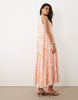 YAS sleeveless tiered hem smock maxi dress in orange tile print