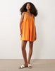 v-neck smock poplin mini sundress with lace overlay in orange