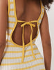 textured scoop neck midi dress with open back in yellow stripes