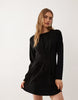 nipped in waist long sleeve mini dress in black