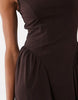 boat neck waist detail midi dress in chocolate