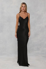 The Flora Satin Maxi Dress Black