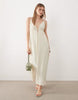 broderie v neck midi dress in natural