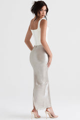 shimmer champagne midi skirt