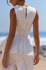 white cotton fitted lace-trim top