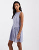 Brave Soul slash neck button down dropped waist mini dress in light blue