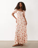 Miss Selfridge seersucker puff sleeve milkmaid maxi dress in peach floral print