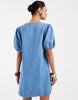 puff sleeve mini dress in washed blue