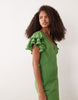 Nobody's Child Layla ruffle cap sleeve v-neck midi dress in green