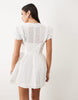 Bardot Allington broderie corset puff sleeve tie collar detail mini dress in white