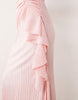 ruched side plisse maxi dress with frill detail in baby pink