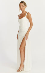 Freya Maxi Dress - Twist Bust Detail Drop Waist Dress in White
