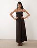 textured square neck midi dress in brown