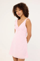 Luck & Trouble Gracie V Neck Broderie Mini Dress Pink