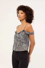 Motel Savira Top Chiffon Sequin Grey