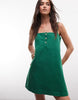 denim cami mini dress with button detail in green