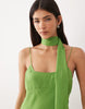 midi slip dress with scarf in green