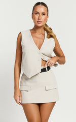Melinda Top - Recycled Tailored Button Through Vest Top in Stone