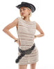 mock crochet mini dress with low back in stone