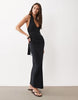tie back halter neck midaxi dress in black
