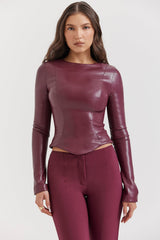 wine vegan leather top