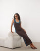 scoop neck with contrast blue binding maxi dress in brown