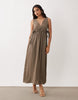VILA tie side v neck maxi dress in cub brown