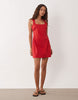 Petite square neck bodycon mini dress in tomato red