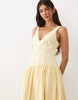 deep v neck dropped waist midi dress in lemon
