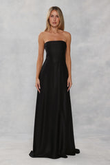 The Serina Strapless Satin Maxi Dress Black