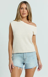 Marilou Top - Knit Off Shoulder Top in Cream