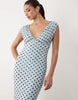 v neck fishtail polka dot print maxi dress in blue