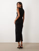 denim bodycon slash neck midi dress in black