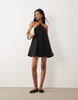 poplin halter neck swing mini sundress in black