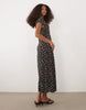 Mango cap sleeve crinkle midi dress in brown floral print