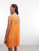 cotton linen v neck smock midi dress in orange